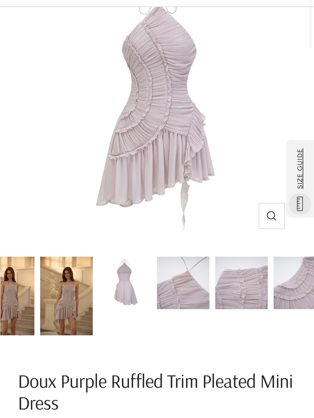 Doux Purple Ruffled Pleated Halter Mini Dress